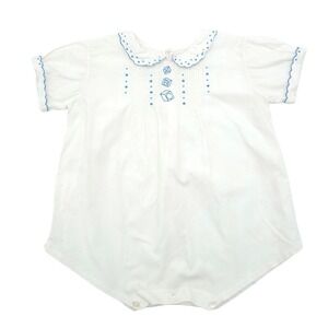 Unbranded Vintage Romper Kids White ABC Embroidered Pintuck Scalloped Trim 6-9M